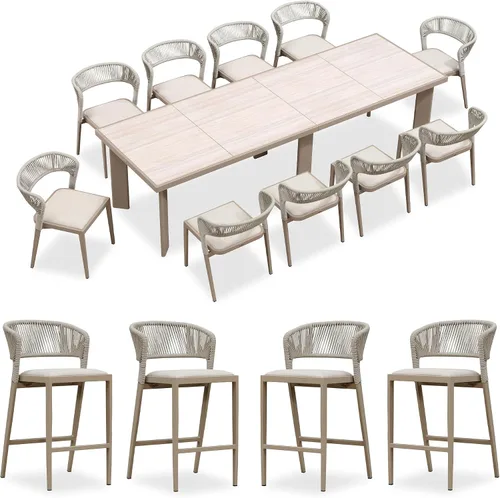 Miniatura 27 de PURPLE LEAF Juego de comedor redondo de 5 piezas de gran tamaño, marco de aluminio y mimbre de ratán para patio, mesa y sillas con cojines