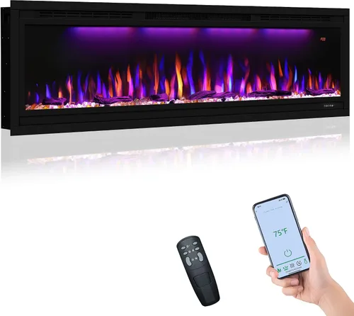 Miniatura 20 de Valuxhome Inserto de chimenea eléctrica empotrada de 40 pulgadas y montado en la pared con aplicación, toque de pantalla y control remoto, 13