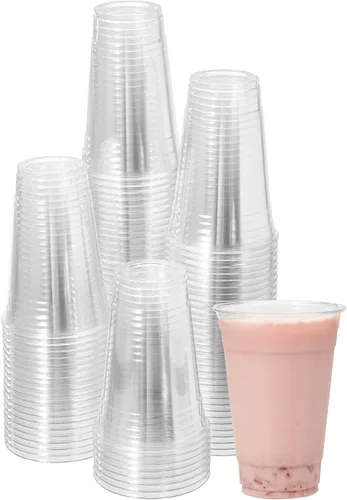 Miniatura 9 de [100 juegos-16 onzas] Vasos de plástico con tapa de ranura para pajita, tapa de ranura para pajilla, transparente, PET, transparente, desechable