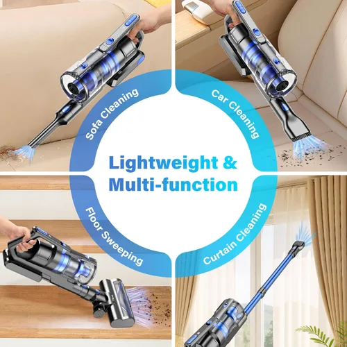 Miniatura 4 de Tikom Aspiradora inalámbrica para el hogar, aspiradora de palo de 450 W/40000 pa, antienredos, aspiradora de mano ligera para suelos duros, pelo