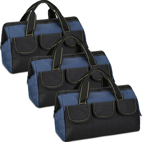 Sanwuta Paquete de 3 Bolsas de Herramientas para Hombres con Fondo Duro Impermeable, Bolsa de Herramientas de Servicio Pesado con Boca Ancha Tipo