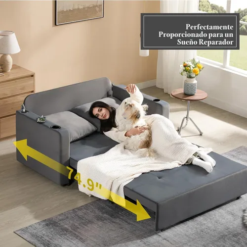 Miniatura 4 de Krcix Sofá cama extraíble 3 en 1, sofá cama de terciopelo de 56 pulgadas, sofá biplaza convertible para sala de estar, espacio pequeño, sofá cama