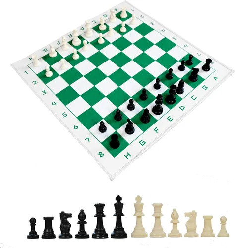 Miniatura 14 de Juego de ajedrez de 20 pulgadas para niños y adultos, alfombrilla de ajedrez plegable con 3.75 pulgadas King, 32 piezas + 2 reinas adicionales