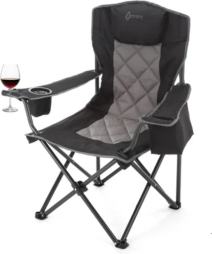 ARROWHEAD OUTDOOR Silla plegable portátil de lujo para campamento con reposacabezas, portavasos y vidrio, enfriador de 6 latas, bolsa de transporte