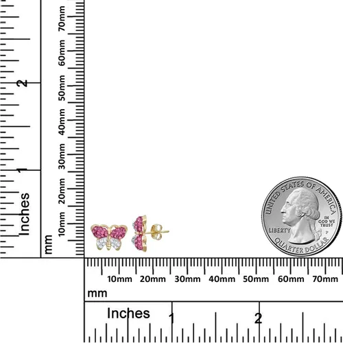 Miniatura 3 de AVORA Pendientes de botón de mariposa de cristal con elementos Swarovski rosa y blanco de oro amarillo de 10 quilates, Oro amarillo, Sin piedra