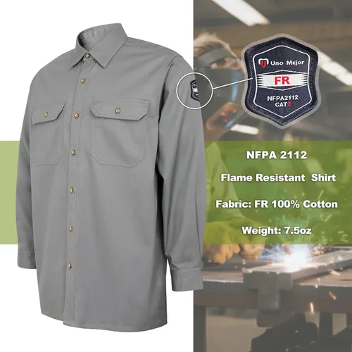 Miniatura 3 de FR Shirts - Camisa de soldadura resistente a las llamas de 7.5 onzas, ropa ignífuga 100% C FR para hombres, chaqueta ignífuga para hombres para Gris