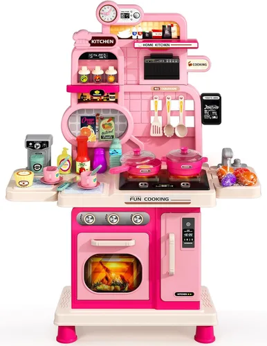 Miniatura 8 de Juego de cocina para niños, juego de cocina para niños pequeños, juguetes con sonido y luz, estufa de cocina, fregadero de juegos, accesorios