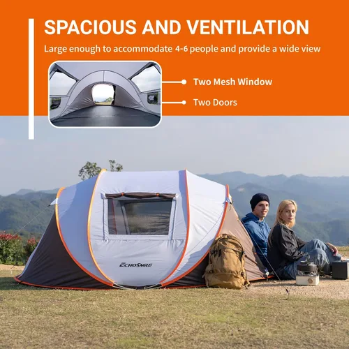 Miniatura 4 de EchoSmile Tienda de campaña desplegable para 2/4/6 personas, fácil instalación, cúpula resistente al agua, portátil con bolsa de transporte Blanco