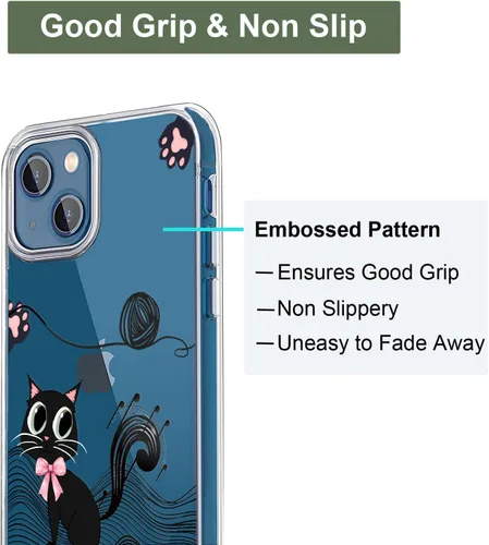 Miniatura 4 de Unov Funda para iPhone 14 iPhone 13, transparente con diseño, ajuste delgado, buen agarre, funda para teléfono en relieve, cubierta protectora a