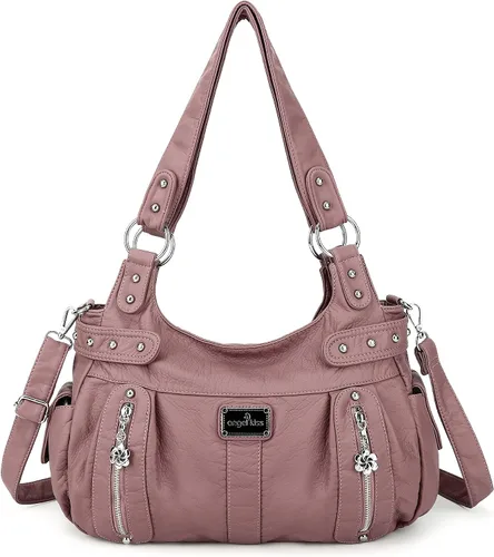 Miniatura 12 de Angelkiss Bolsos grandes y carteras para mujer de cuero sintético lavado tipo hobo, bandolera, bolso cruzado, bolso de hombro, bolso de mano
