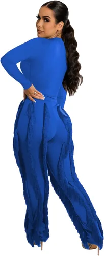 Miniatura 3 de 2 Piece Outfits for Women Sexy - Solid Long Sleeve One Piece Tops Fringe Tassel Long Pants Jumpsuits Sets