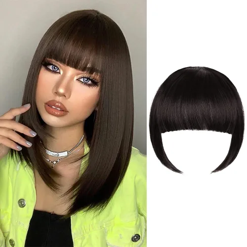 Miniatura 13 de Extensión de cabello rubio ceniza, clip de flequillo francés, grueso y natural, flequillo ordenado, flequillo recto con fleco con sienes, una pieza
