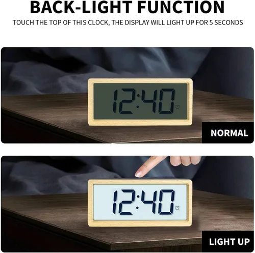Miniatura 5 de Everwood - Relojes de alarma digitales grandes de madera para dormitorios con pantalla LCD de números grandes, función de repetición, funciona