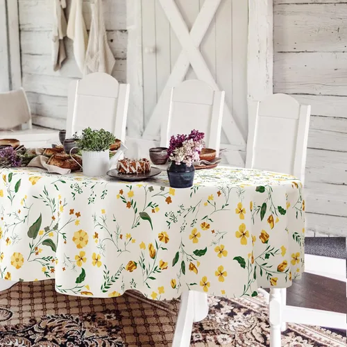 Miniatura 15 de Yighty Mantel ovalado de primavera y verano de 54 x 72 pulgadas, mantel de acuarela floral de primavera, mantel impermeable resistente a
