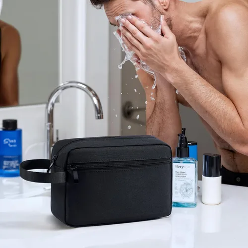 Miniatura 5 de Neceser colgante de viaje con asa de transporte, pequeño organizador de cosméticos resistente al agua para hombres y mujeres, kit de maquillaje