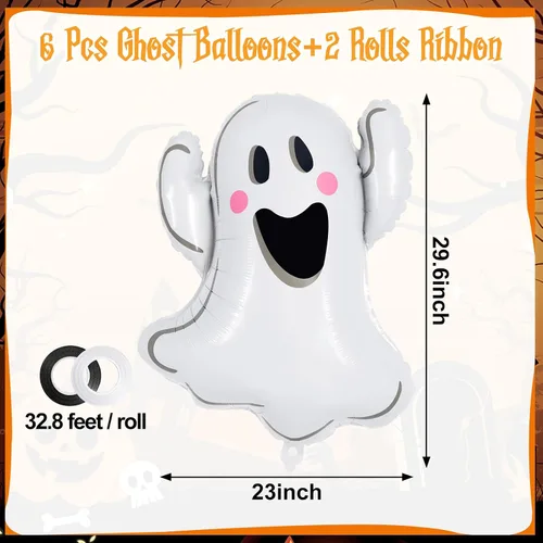 Miniatura 3 de 6 globos de fantasma de Halloween, globos de aluminio con forma de fantasma blanco, globos grandes de Mylar para decoración de fiesta temática