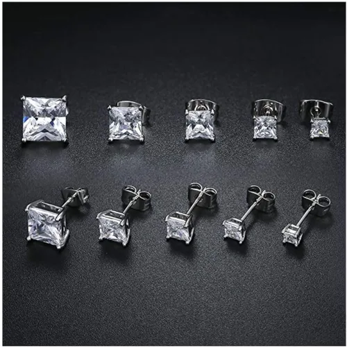 Miniatura 5 de Adabele Pendientes auténticos de plata de ley hipoalergénicos de 3mm-8mm con circonita cúbica imitación de diamante en corte princesa, libres