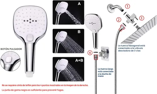 Miniatura 3 de Cabezal de ducha con manguera, cabezal de ducha de lluvia de acero inoxidable de alta presión de 8 pulgadas y 3 ajustes de rociador de ducha de mano