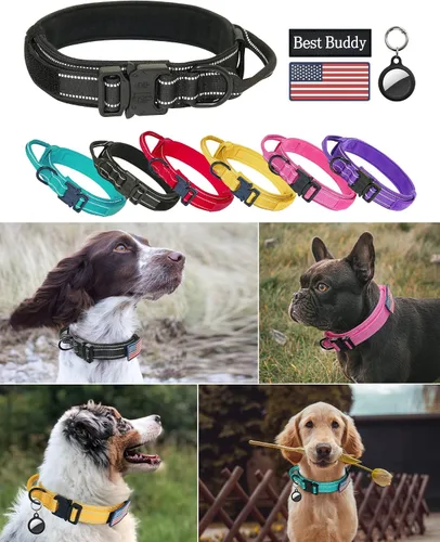 Miniatura 5 de AUBELL Collar táctico reflectante para perro, collares militares ajustables de servicio pesado K9 con asa y hebilla de metal de liberación rápida