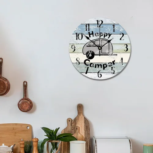 Miniatura 5 de ArogGeld Happy Camper - Reloj de pared de madera para campamento de verano, 10 pulgadas, silencioso, sin tictac, funciona con pilas, para sala