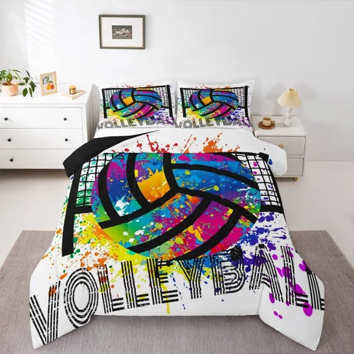 Miniatura 31 de Juego de ropa de cama de juegos de pelota, juego de edredón de baloncesto y fútbol, hexagonal, geométrico, deportivo, de plumón, béisbol, tenis