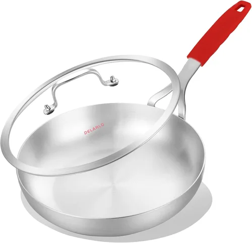 Miniatura 8 de DELARLO Sartén de acero inoxidable tricapa de 8 pulgadas de cuerpo entero, sartenes de chef aptas para horno y cocina de inducción, adecuadas