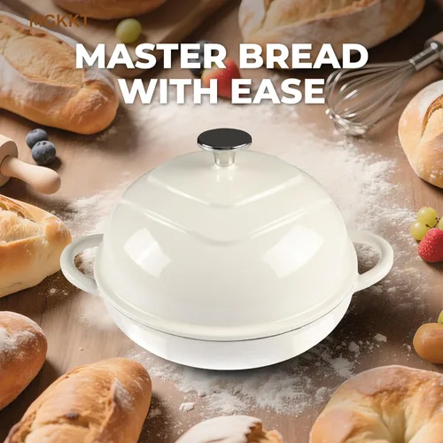 Miniatura 6 de MGKKT Horno holandés de hierro fundido esmaltado para hornear pan, horno de pan antiadherente de 5 cuartos de galón de masa madre con tapa, Cloche