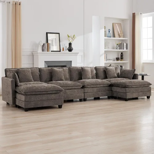 Miniatura 80 de Otomán de Sofá Moderno de Chenille Nube de 35'', Otomán Rectangular para Sofá Seccional Modular, Beige