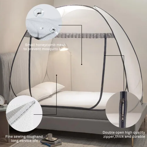 Miniatura 4 de Mengersi Tienda de Mosquitera para Cama, Dosel de Cama Desplegable con Fondo de Red, Tienda de Cama con Mosquitera para Niños y Niñas, Cama, Gris