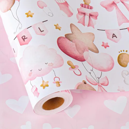 Miniatura 11 de MAYPLUSS Rollo de Papel de Regalo para Recién Nacido - 17 Pulgadas x 4.76 Metros - Lindo Diseño de Snapsuit y Botellas de Bebé Azul para Niño
