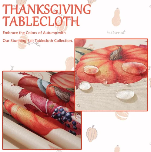 Miniatura 4 de SASTYBALE Mantel rectangular de Acción de Gracias, mantel de otoño con pavo y calabaza, lavable, resistente a las manchas, de poliéster