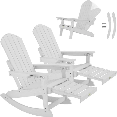 Miniatura 25 de YEFU Sillas Adirondack con otomana retráctil: sillas mecedoras Adirondack de gran tamaño, respaldo alto ajustable de 5 niveles, balancín para Gris