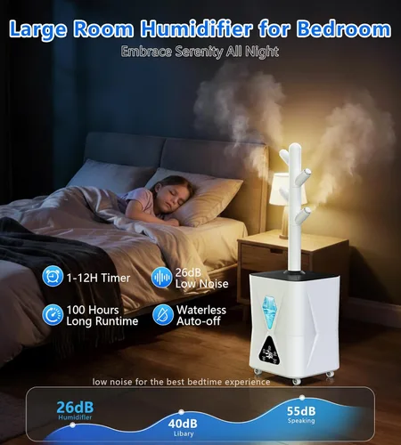 Miniatura 6 de Humidificador para habitación grande, 13 L/3.43 galones 1400 pies cuadrados, humidificadores de niebla fría para dormitorio con salida de Blanco