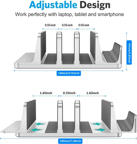 Miniatura 3 de Soporte vertical para laptop, base ajustable de 3 ranuras, soporte para laptop que ahorra espacio para computadora, tableta, teléfono