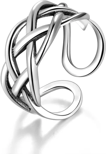 CANDYFANCY Anillo de nudo celta de plata de ley 925 abierto para el dedo medio nudillo para mujer, tamaño ajustable 4-7