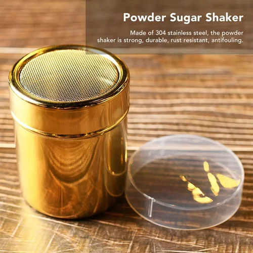 Miniatura 2 de Coctelera de azúcar en polvo de acero inoxidable para condimentos de café de cacao, canela, 2.8 x 3.5 in, agitador de malla fina con tapa de rosca