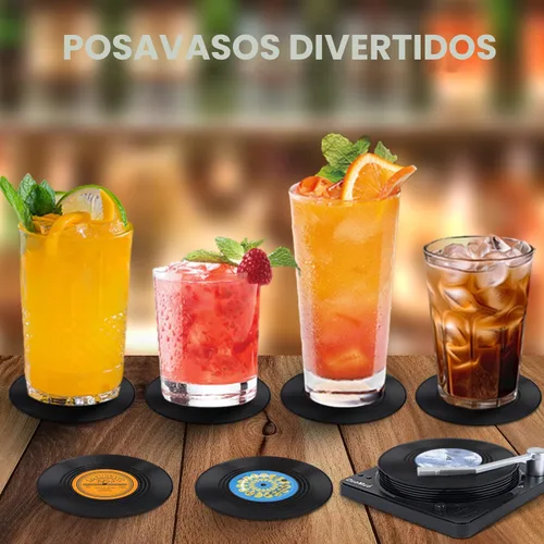 Miniatura 6 de Divertidos posavasos retro para bebidas con soporte para reproductor de vinilo, juego de 6 posavasos de elefante blanco para amantes de la música