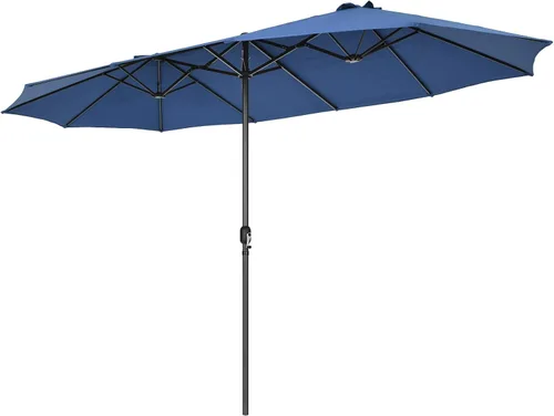 Tangkula Sombrilla de patio de doble cara de 15 pies, sombrilla extragrande para exteriores con sistema de manivela y rejillas de ventilación, Azul