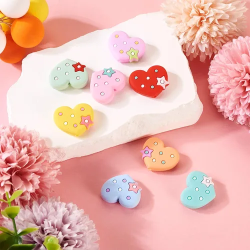 Miniatura 4 de Craftdady - Cuentas focales de silicona con forma de corazón, cuentas espaciadoras sueltas para manualidades, pulseras, collares, llaveros de 0.99 x