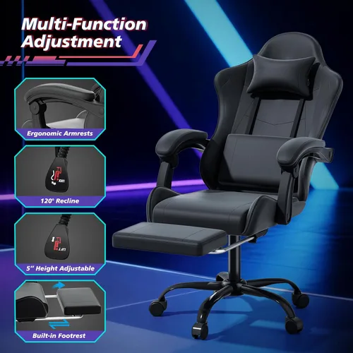 Miniatura 6 de Magshion Silla de juegos, silla ergonómica para computadora con reposabrazos de acoplamiento, silla de videojuegos de altura ajustable con Negro
