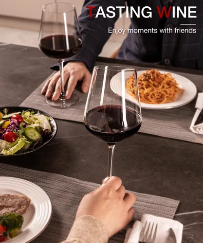 Miniatura 5 de LUNA & MANTHA Juego de 4 copas de vino tinto de cristal con tallo, copas de vino sopladas a mano de 17oz, perfectas para regalo con empaque rojo