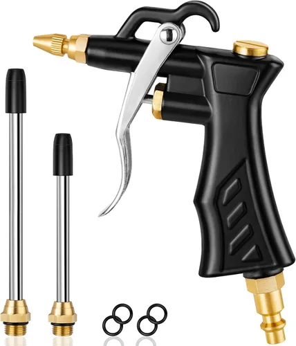 SARDVISA Pistola de aire industrial con boquilla de aire de latón ajustable, pistola sopladora de aire de primera calidad con 2 extensiones de flujo
