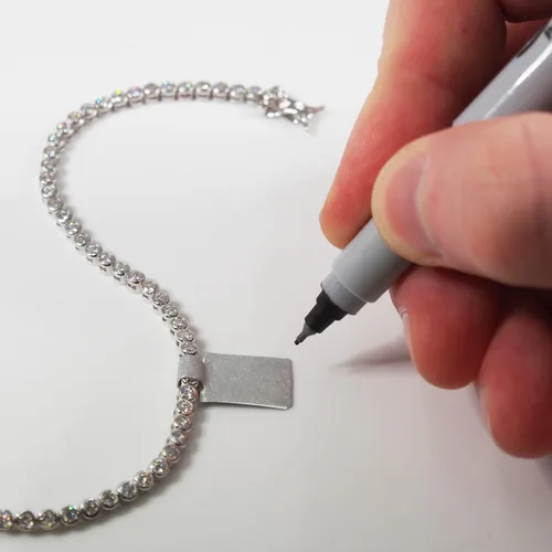 Miniatura 2 de Etiquetas de reparación de joyas, precio e identificación Rectángulo plateado 500pcs Tyvek autoadhesivo para anillos, pulseras, collares, colgantes