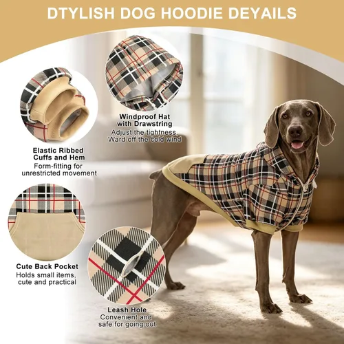 Miniatura 3 de EXPAWLORER - Sudadera con capucha para perro, estilo británico, suave y cálido con agujero para la correa, para clima frío, abrigo de invierno