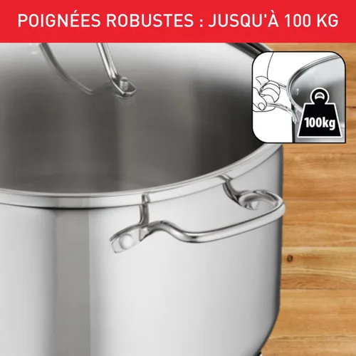 Miniatura 5 de Tefal Intuition XL - Olla de acero inoxidable 18/10, 14.2 in, 17,5 L, acero inoxidable 18/10, asas remachadas resistentes, tapa de cristal, metálico