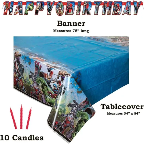 Miniatura 3 de Juego de suministros para fiesta de cumpleaños de los Vengadores – Sirve 16 – Incluye decoración de pancartas, manteles, platos, vasos, servilletas