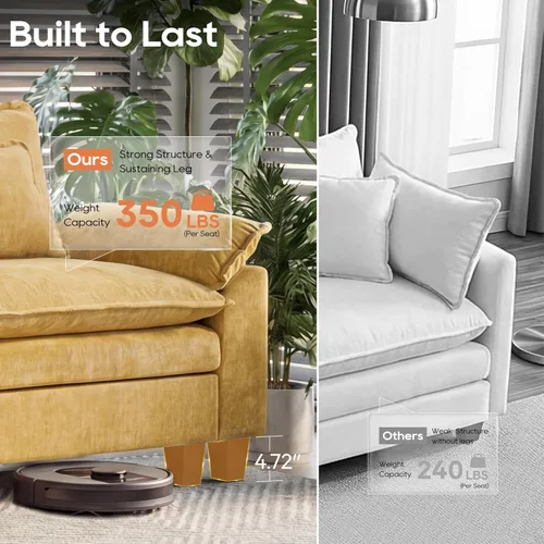 Miniatura 9 de URRED Sofá modular de gran tamaño, 87 pulgadas en forma de L, moderno y cómodo sofá nube con otomana móvil y almohadas, sofás de asiento profundo