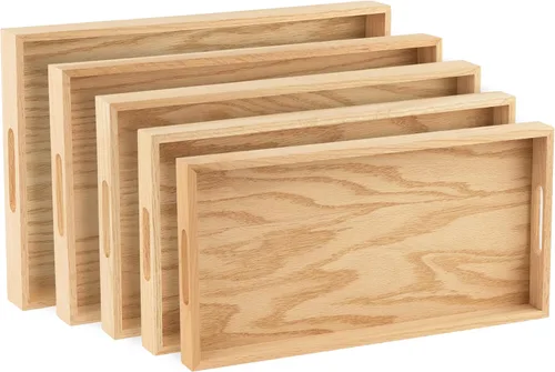 Miniatura 9 de Bandeja de bambú para servir decoración de bambú – Bandeja de bambú de desayuno anidado de cinco piezas – Bandejas de madera para organizar