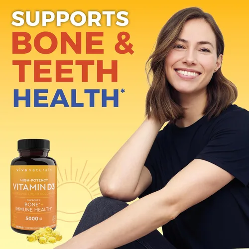 Miniatura 7 de Viva Naturals Vitamina D3 5000 UI, cápsulas blandas, 360 unidades (125 mcg), apoya la salud ósea e inmune, vitamina D de alta potencia