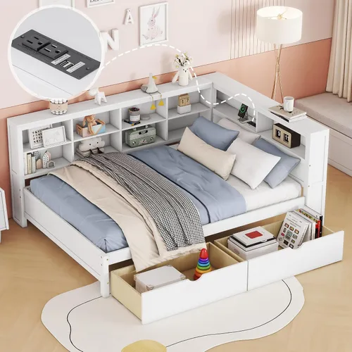 Miniatura 31 de HomSof Cama individual con 2 cajones, madera maciza, no necesita somier, gris